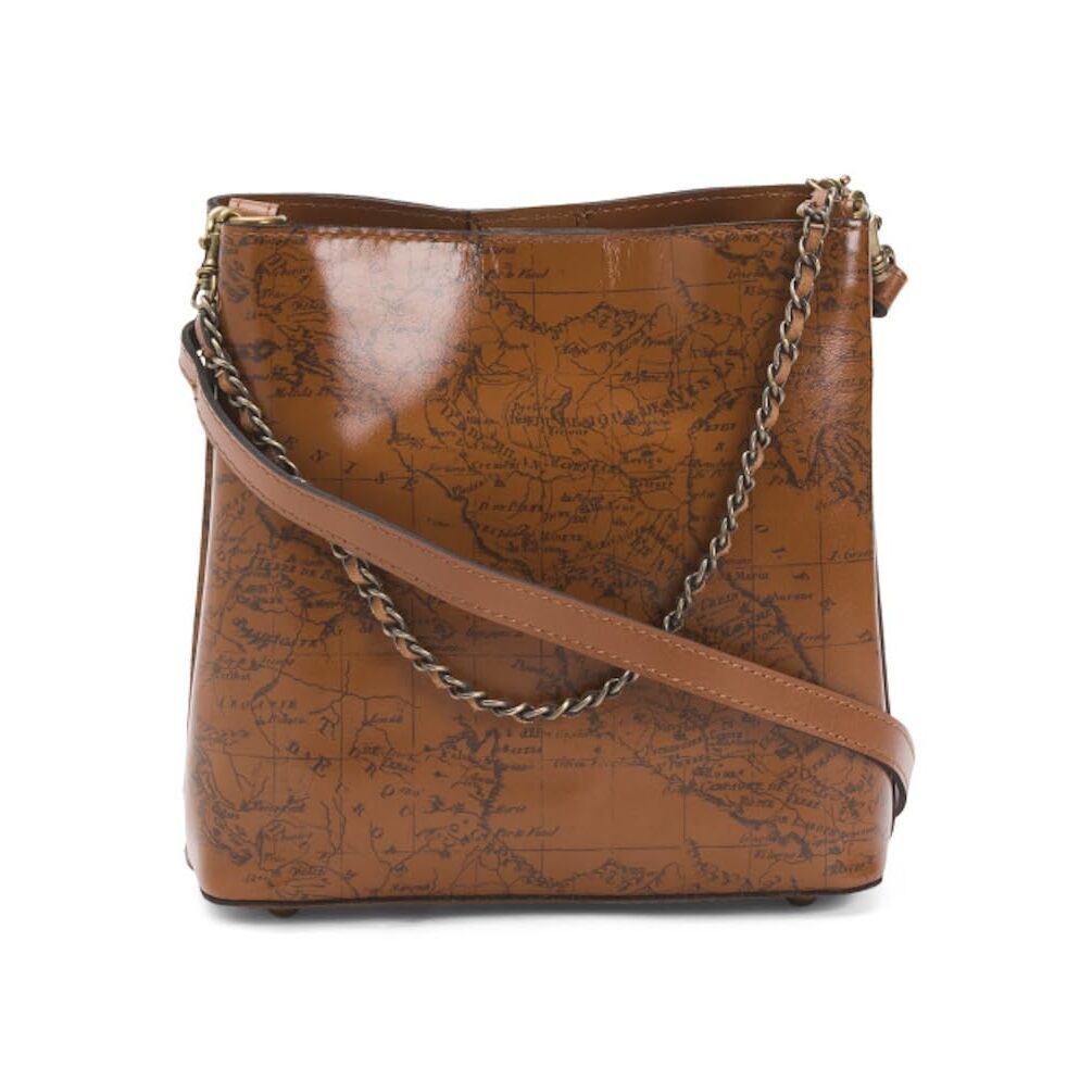 4113 Ledra Bucket Crossbody Bag Brown Leather With Signature Map Print